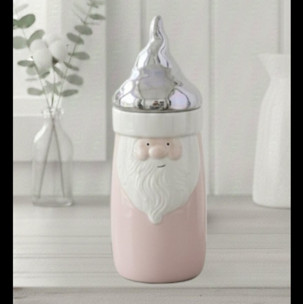 NEW Arlington Designs Iridescent Pastel Pink Santa Canister/Cookie Jar